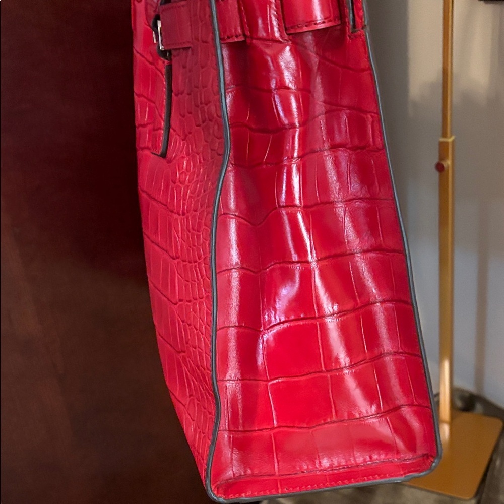 Michael Kors Dillon Large Red Croc-Embossed Satchel - Picture 6 of 16